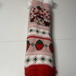 Strawberry Shortcake Thick Fuzzy Socks with Grippy Bottom - Pink